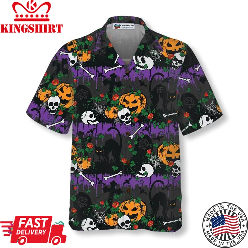 Halloween Pumpkin And Black Cats Hawaiian Shirt