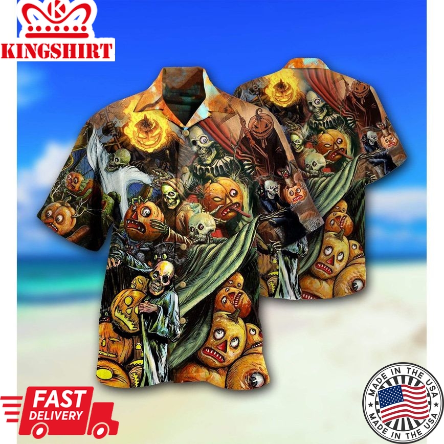 Halloween Pumpkins Scary Trendy Hawaiian Shirt, Unisex Print Aloha Short Sleeve Casual Shirt