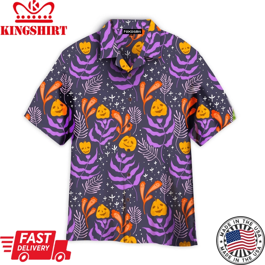 Halloween Pumpkins Tropical Pattern Trendy Hawaiian Shirt For Aloha Shirt