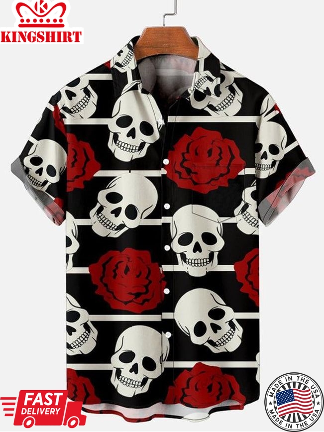 Halloween Rose Skull Men's Short Sleeve Shirt