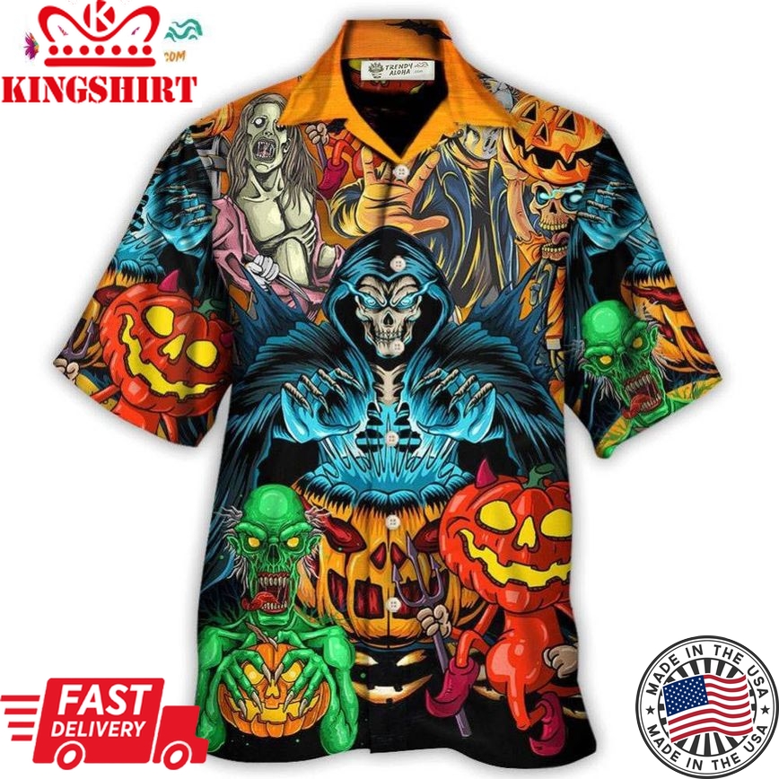 Halloween Scary Skull Pumpkin Horror Art Style Hawaiian Shirt