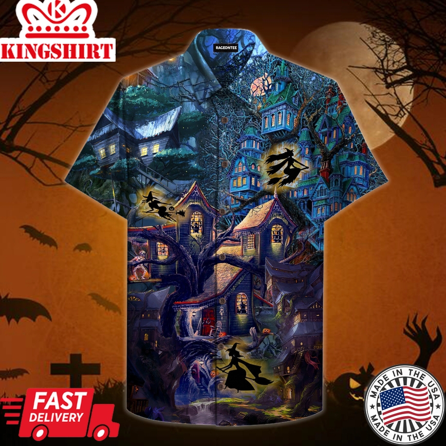 Halloween Scary Witch Tree House Trendy Hawaiian Shirt