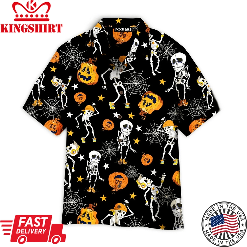 Halloween Skeletons Dancing With Pumkins Pattern Trendy Hawaiian Shirt