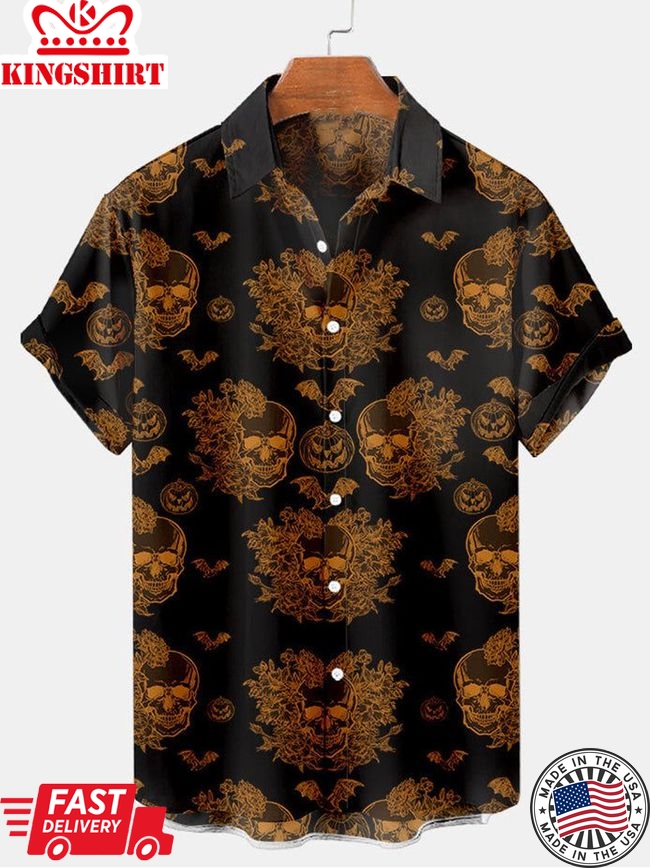 Halloween Skull Print Men's Short Sleeve Shirt