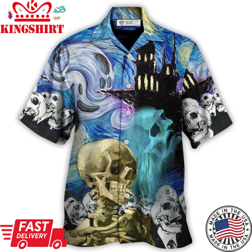 Halloween Skull Smoke Scream Starry Night Funny Boo Art Style Hawaiian Shirt