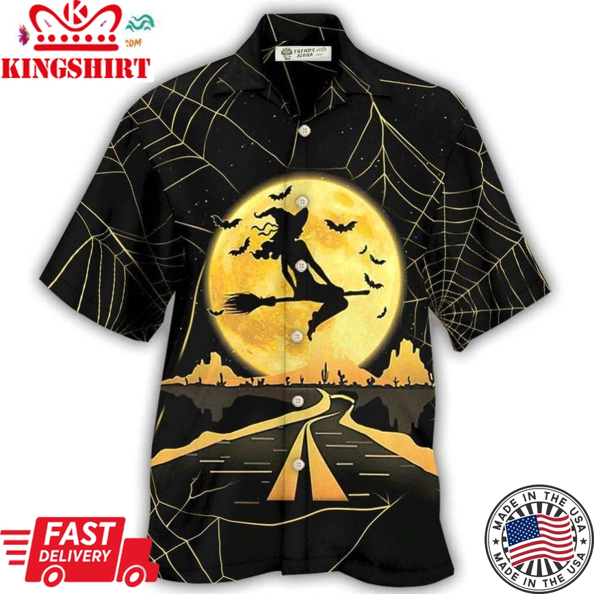 Halloween Witch On A Dark Desert Highway Hawaiian Shirt