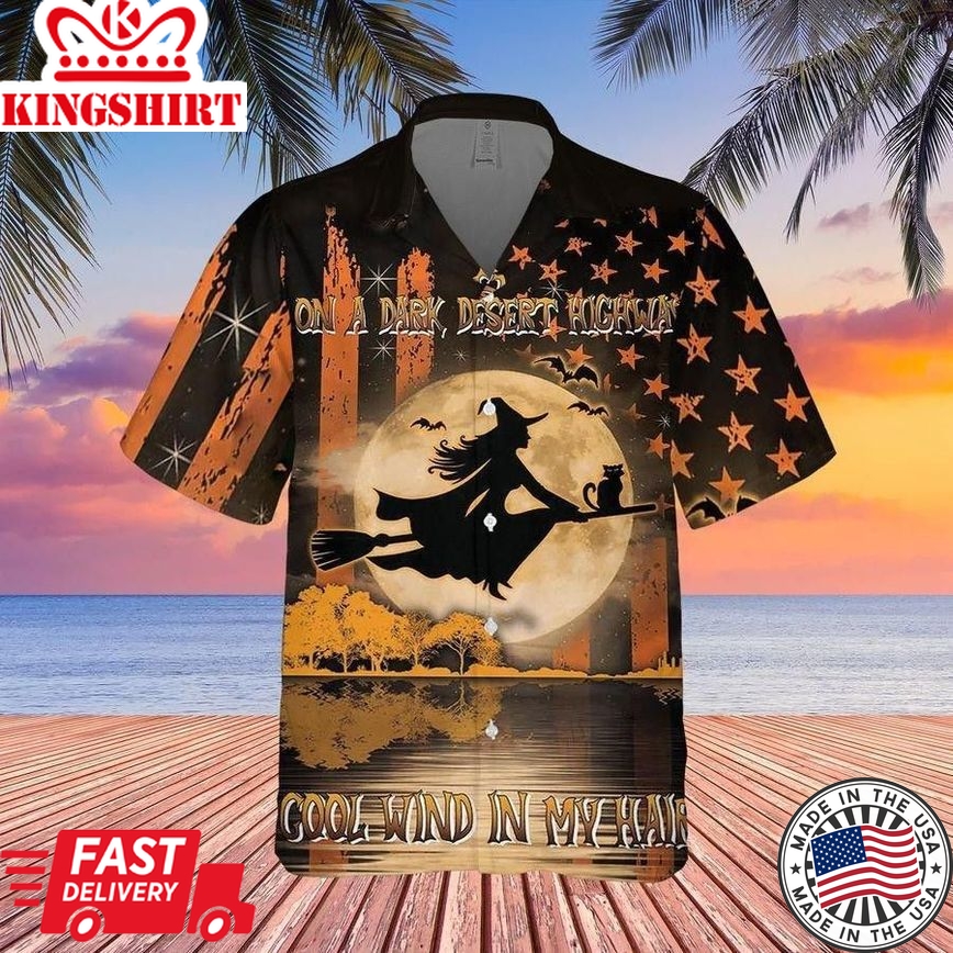 Halloween Witch, On A Dark Desert Highway Trendy Hawaiian Shirt, Unisex Print Aloha Short Sleeve Casual Shirt