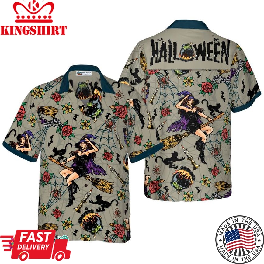 Halloween Witches Night Shirt For Men Hawaiian Shirt