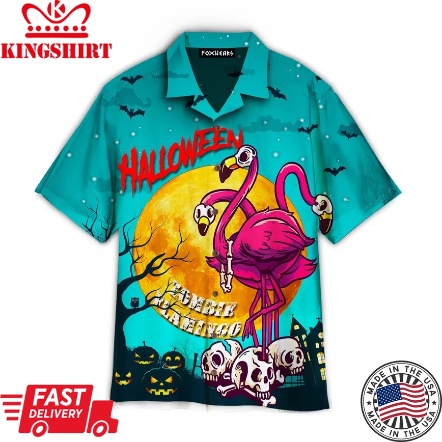 Halloween Zombie Flamingo Trendy Hawaiian Shirt