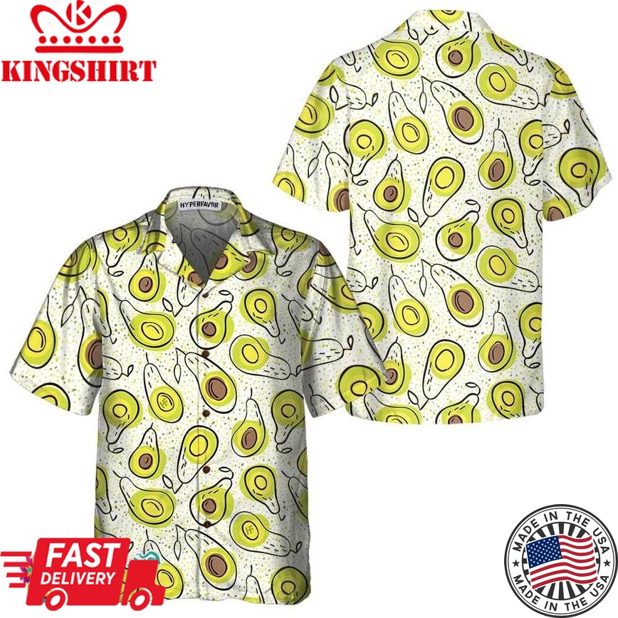 Hand Drawn Avocado Pattern Hawaiian Shirt, Funny Avocado Shirt, Short Sleeve Avocado Print Shirt