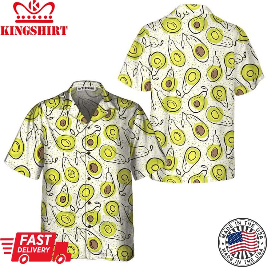 Hand Drawn Avocado Pattern Trendy Hawaiian Shirt For Men And Women