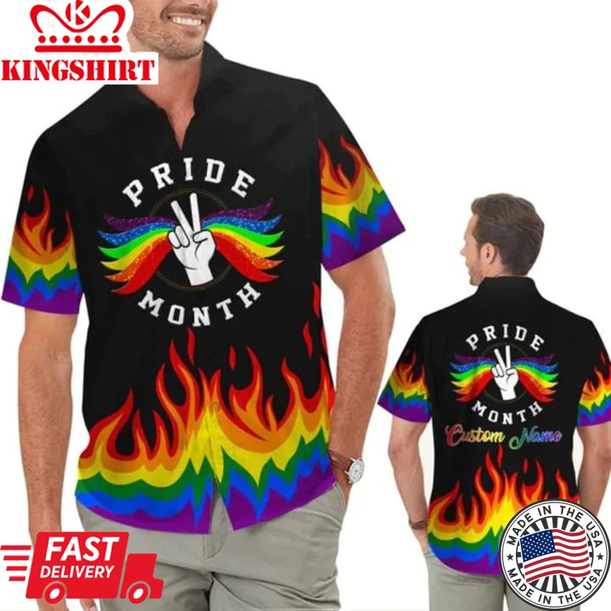 Hand Rainbow Lgbt Flag Tropical Floral Trendy Hawaiian Shirt For Gaymer And Lesbian, Pride Trendy Hawaiian Shirt, Hawaiian 3D Funny Shirt