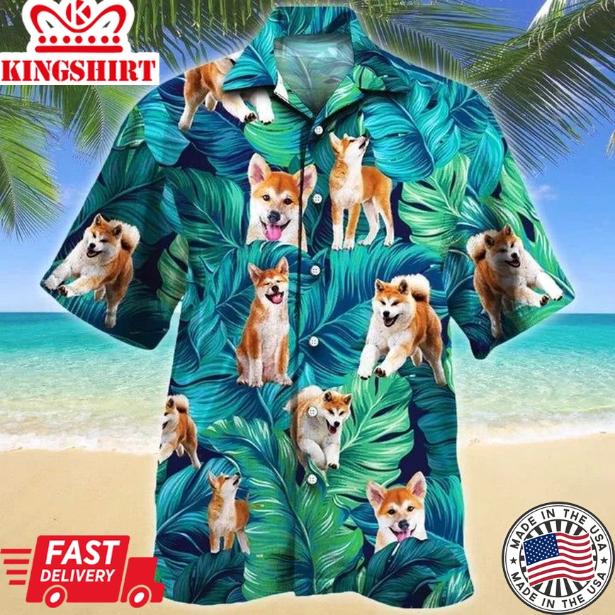 Happy Akita Dog Lovers Gift Ideas Summer Beach Palm Tree Hawaiian Shirt