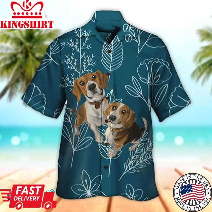 Happy Beagle Dark Blue Hawaiian Aloha Beach Shirt