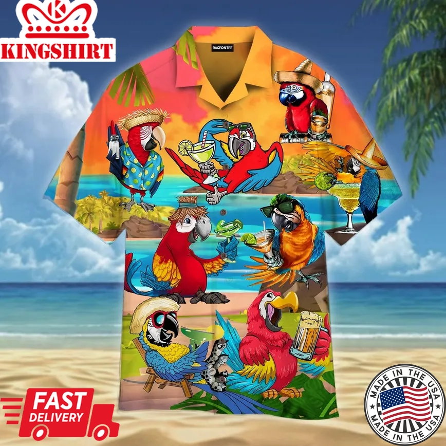 Happy Drinking Parrot Trendy Hawaiian Shirt For