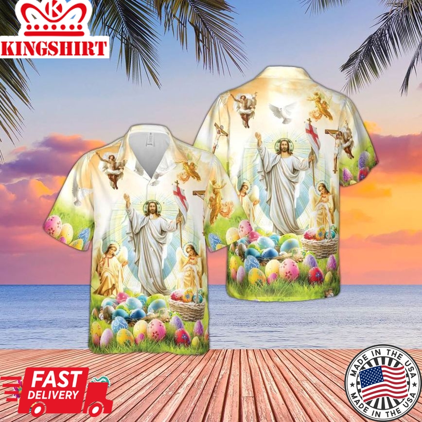 Happy Easter Hawaiian Shirt, Cute Bunny Rabbit Shirt, Easter Eggs Hunt Shirt, Button Down Shirt, Jesus Hawaiian Shirt, Easter Sunday