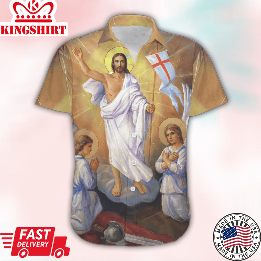 Happy Easter Sunday Jesus Christ He Is Risen Hallelujah Aloha Hawaiian Shirts For Men And Women |