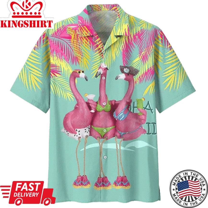 Happy Flamingo Ornamental Design Hawaiian Shirt