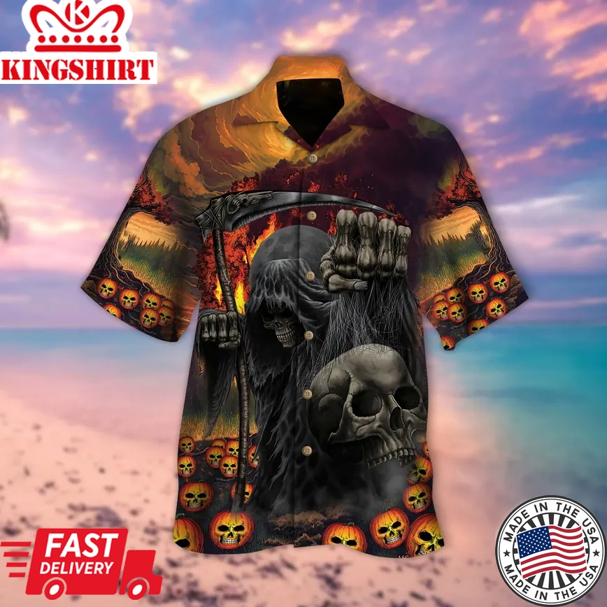 Happy Halloween Skull Trendy Hawaiian Shirt, Skull Lover Trendy Hawaiian Shirt For