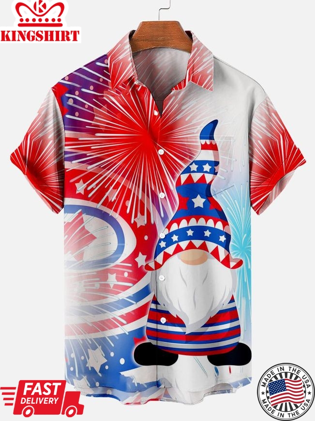 Happy Independence Day Firework Flag Pattern Men's Short Sleeve Pocket Shirt