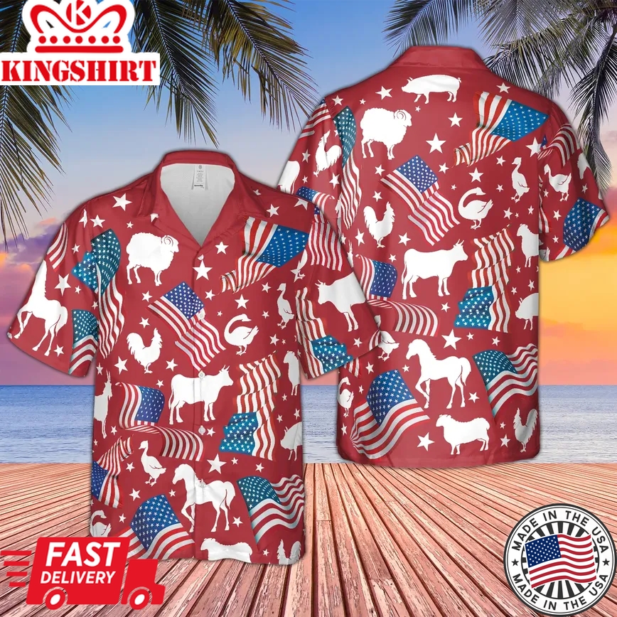 Happy Independence Day Trendy Hawaiian Shirt For Farm Lovers