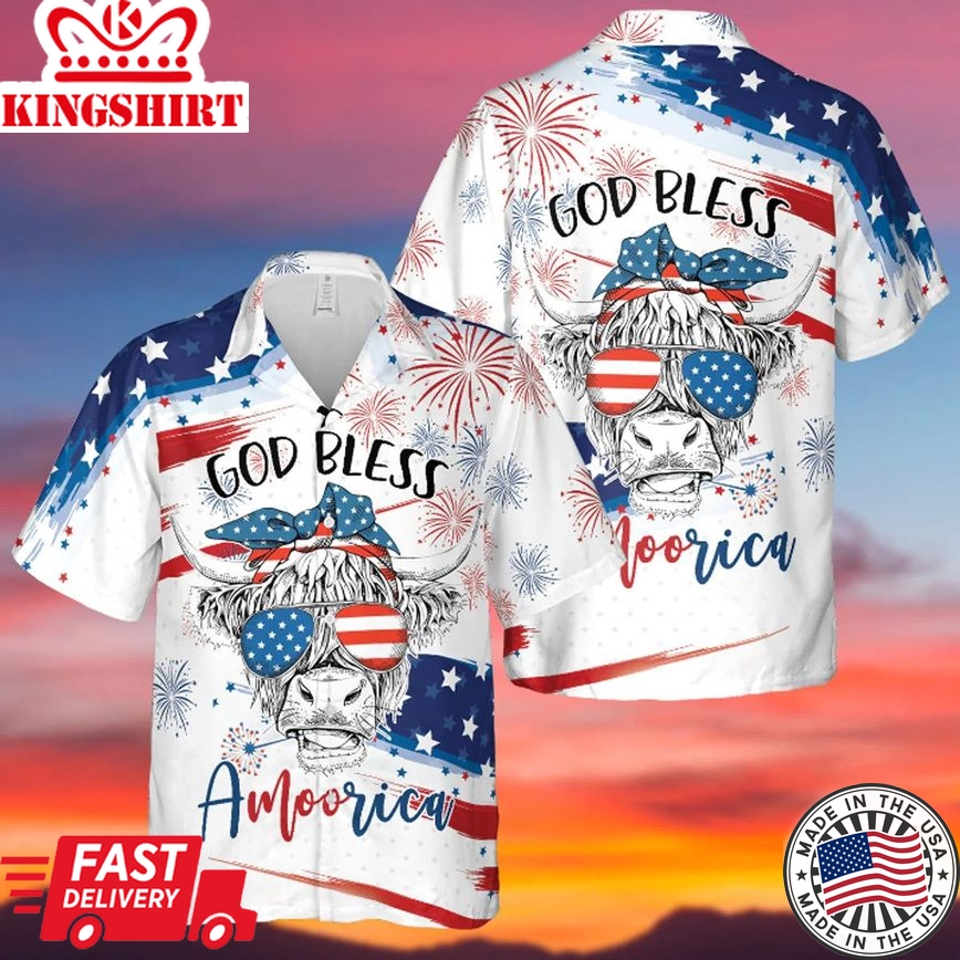 Happy Independence God Bless Amoorica All Over Printed 3D Hawaiian Shirt