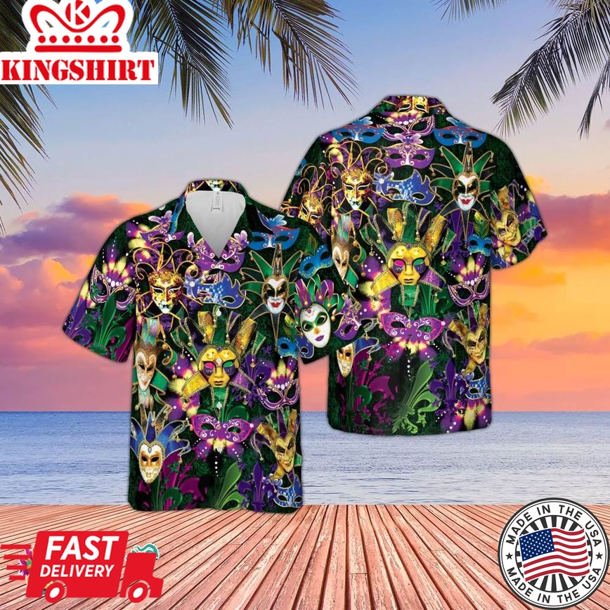 Happy Mardi Gras Hawaiian Shirt, Aloha Summer Shirt, Mardi Gras Festival Tee, Fat Tuesday Hawaii Shirt, Flower De Luce, Happy Louisiana