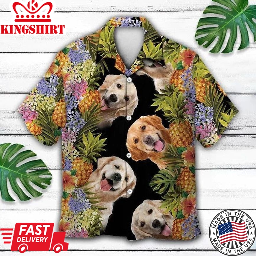 Happy Moment Aloha Golden Retriever Pineapple Leaves Hawaiian Shirt