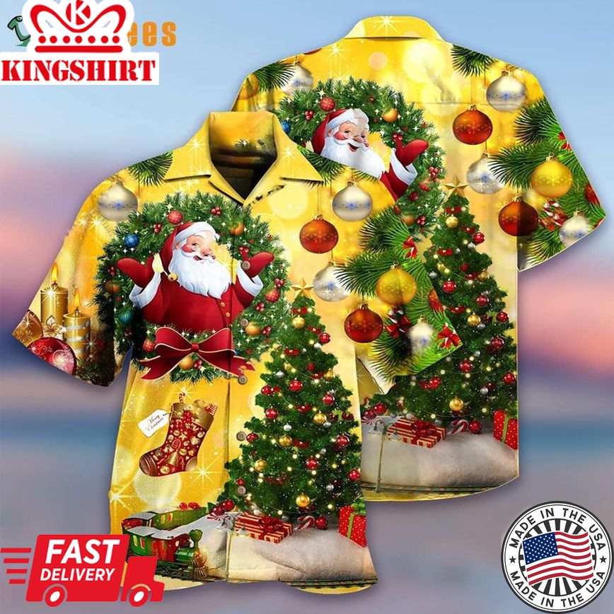 Happy Santa Christmas Tree, Santa Trendy Hawaiian Shirt Perfect Gifts For Your Loved Ones