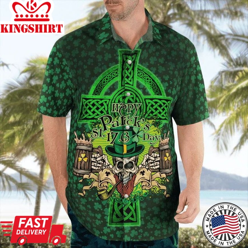 Happy St. Patrick's Day Cool Skull And Beer Hawaii Shirt - Gift For Irish