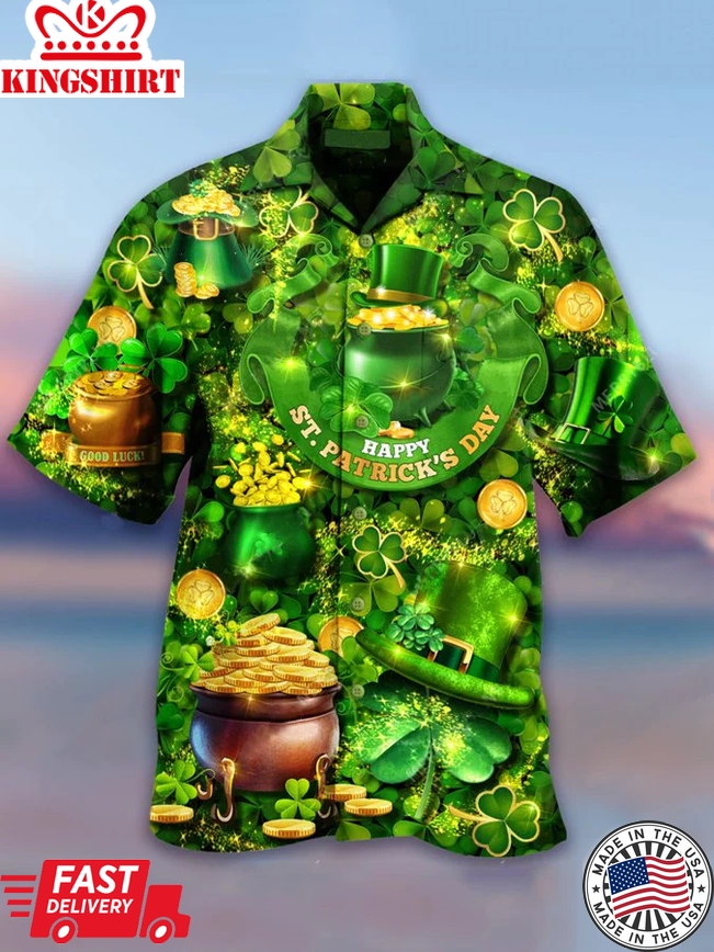 Happy St. Patrick's Day Trendy Hawaiian Shirt - Men's Casual Happy St. Patrick's Day Trendy Hawaiian Shirt