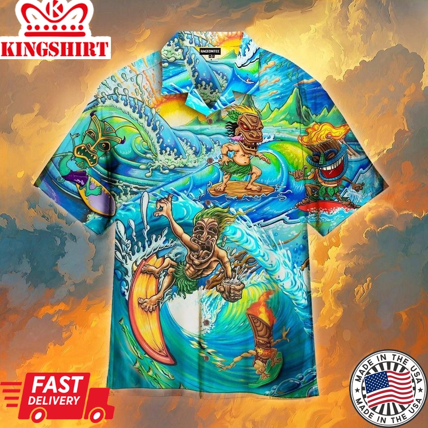 Happy Surfing Day With Tiki Bar Trendy Hawaiian Shirt