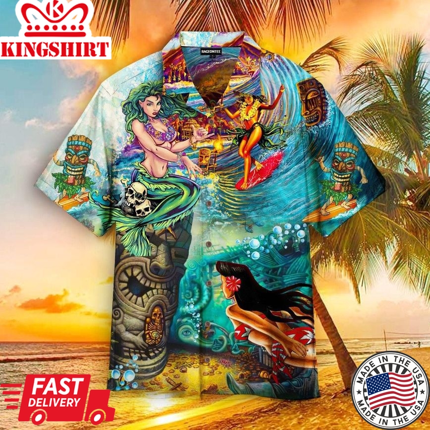 Happy Surfing Day With Tiki Bar Trendy Hawaiian Shirt