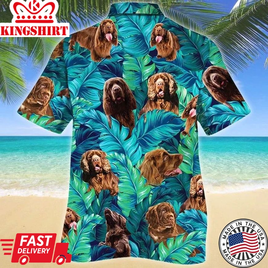 Happy Sussex Spaniel Dog Lovers Summer Beach Palm Tree Hawaiian Shirt