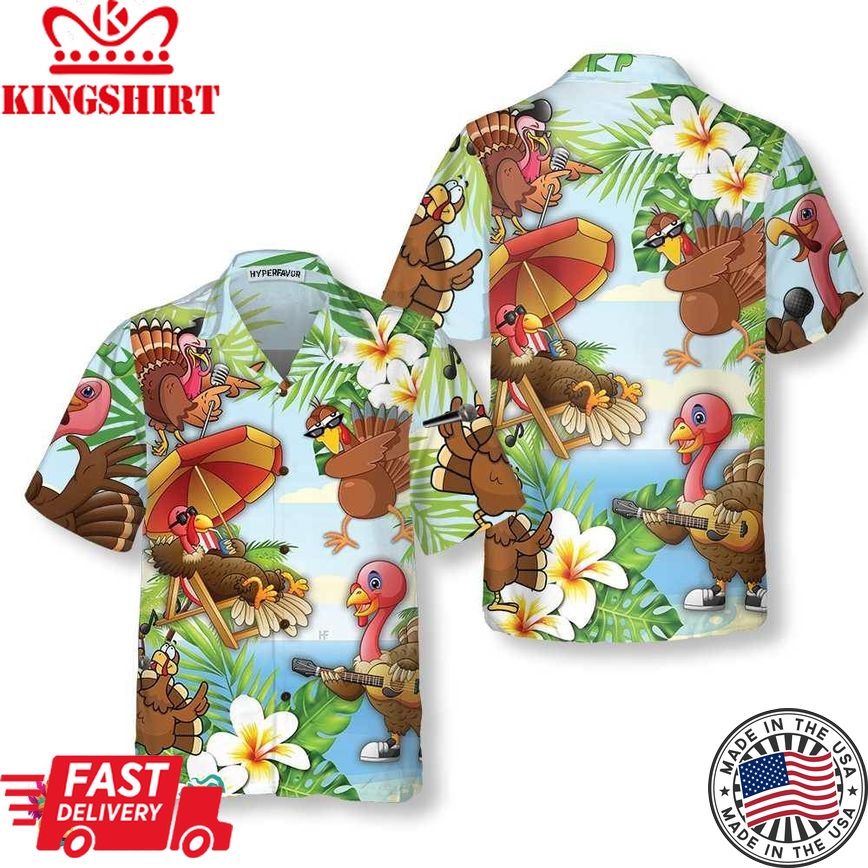 Happy Thanksgiving Turkeys At The Beach Thanksgiving Hawaiian Shirt