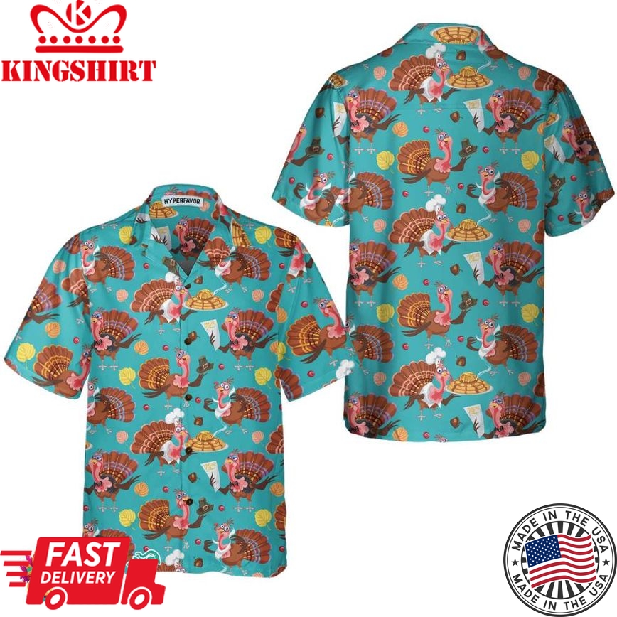 Happy Thanksgiving Turkeys Chef Thanksgiving Hawaiian Shirt, Funny Turkey Shirt For Thanksgiving Day