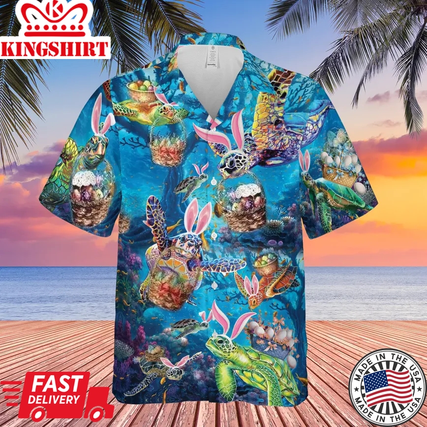 Happy Turtle Awesome Easter Trendy Hawaiian Shirt, Turtle Lover Trendy Hawaiian Shirt For