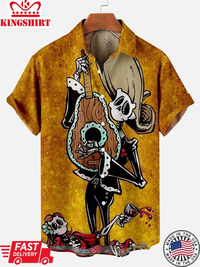 Harmonic Skull Symphony: Hawaiian Shirt for Music Lovers