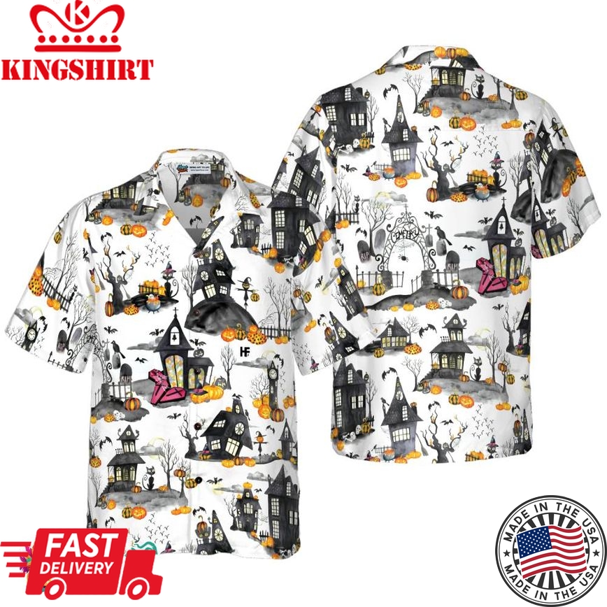 Haunted Houses Halloween Hawaiian Shirt, Halloween Shirt For Men And Women