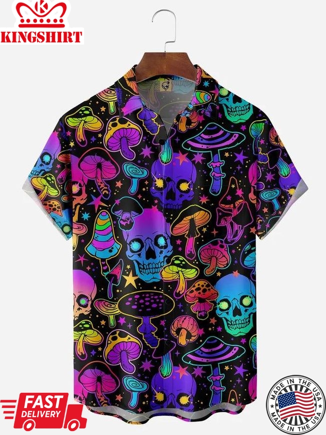 Haunting Skulls: Mushroom Chest Pocket Casual Shirt