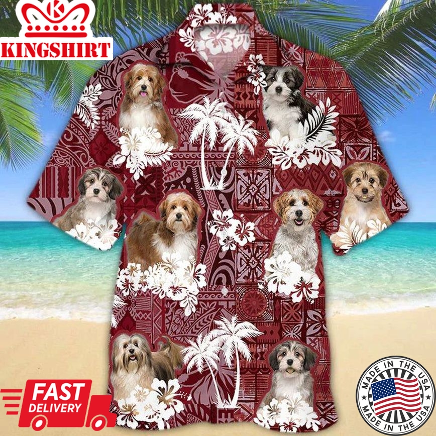 Havanese Red Hawaiian Shirt, Gift For Dog Lover Shirts, Men's Hawaiian Shirt, Summer Hawaiian Aloha Shirt