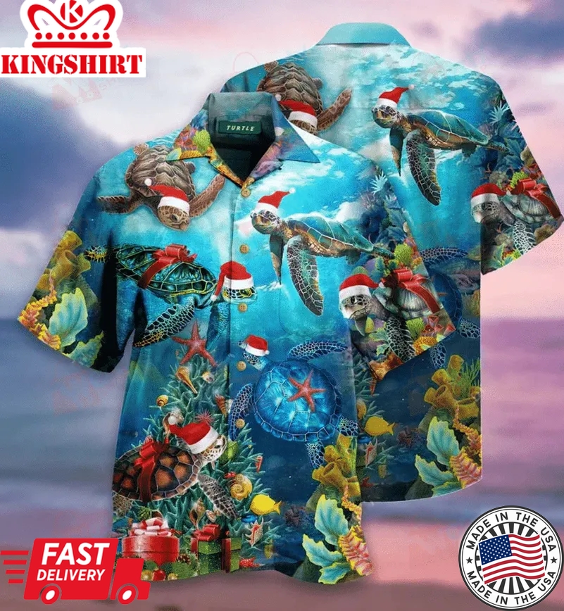 Have A Turtley Awesome Christmas Trendy Hawaiian Shirt, Turtle Lover Trendy Hawaiian Shirt For