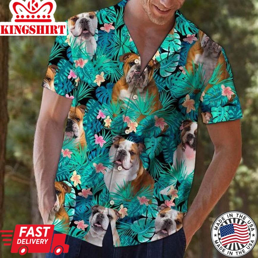 Hawaii Shirt  Bulldog Tropical Short Sleeve Hawaiian Aloha Shirt