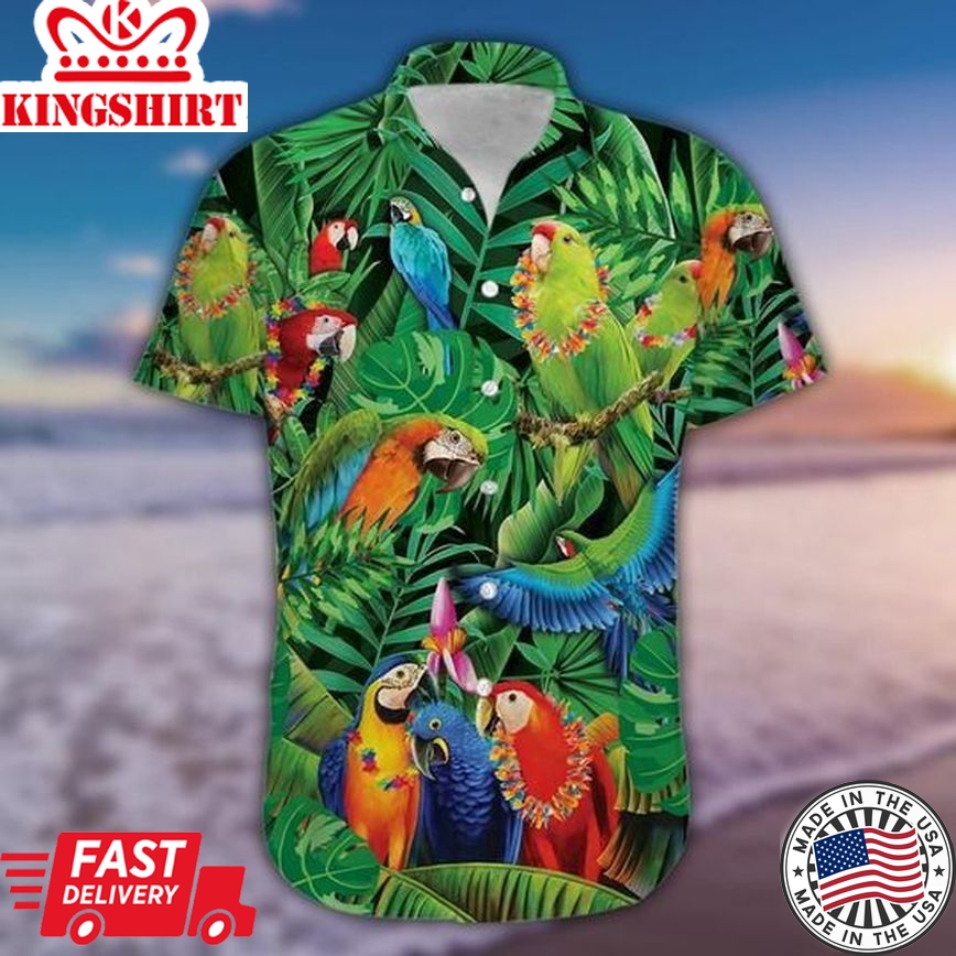 Hawaii Shirt For Men  Awesome Parrots Tropical Green Trendy Hawaiian Shirt