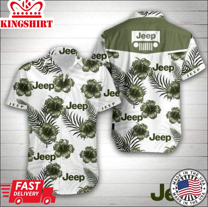 Hawaii Shirt ? Jeep Green Hibiscus White Unisex Hawaiian Aloha Shirts