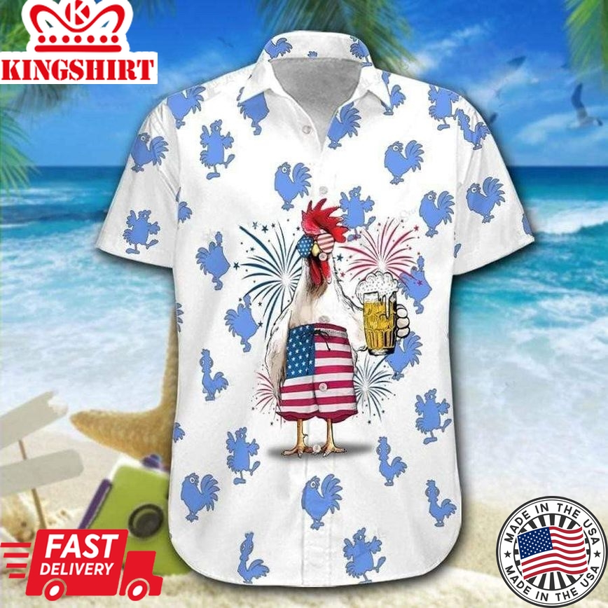 Hawaiian Aloha Shirts Chicken Beer American, Chicken Lover Trendy Hawaiian Shirt For Summer Gifts