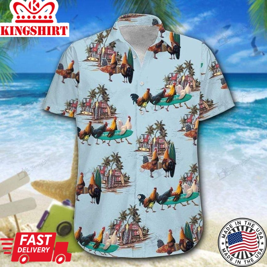 Hawaiian Aloha Shirts Chicken Surfing, Chicken Lover Trendy Hawaiian Shirt For Summer Gifts