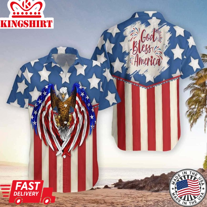 Hawaiian Aloha Shirts God Bless America 4Th Of July Eagle Hawaiian Shirt For Men