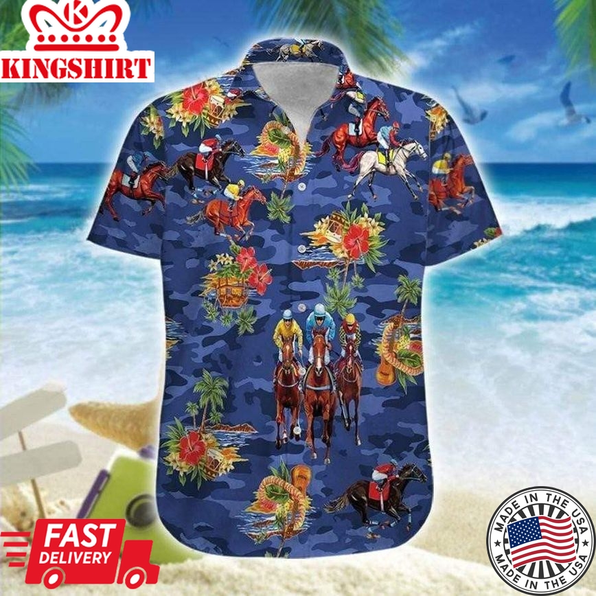 Hawaiian Aloha Shirts Horse Racing Hawaii Flowers, Horse Trendy Hawaiian Shirt For Summer Gifts