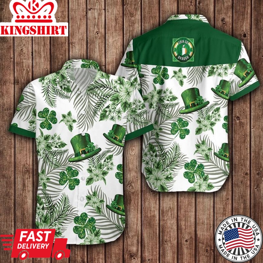 Hawaiian Aloha Shirts, Irish St Patrick's Day Green Hat And Shamrock Trendy Hawaiian Shirt For Men